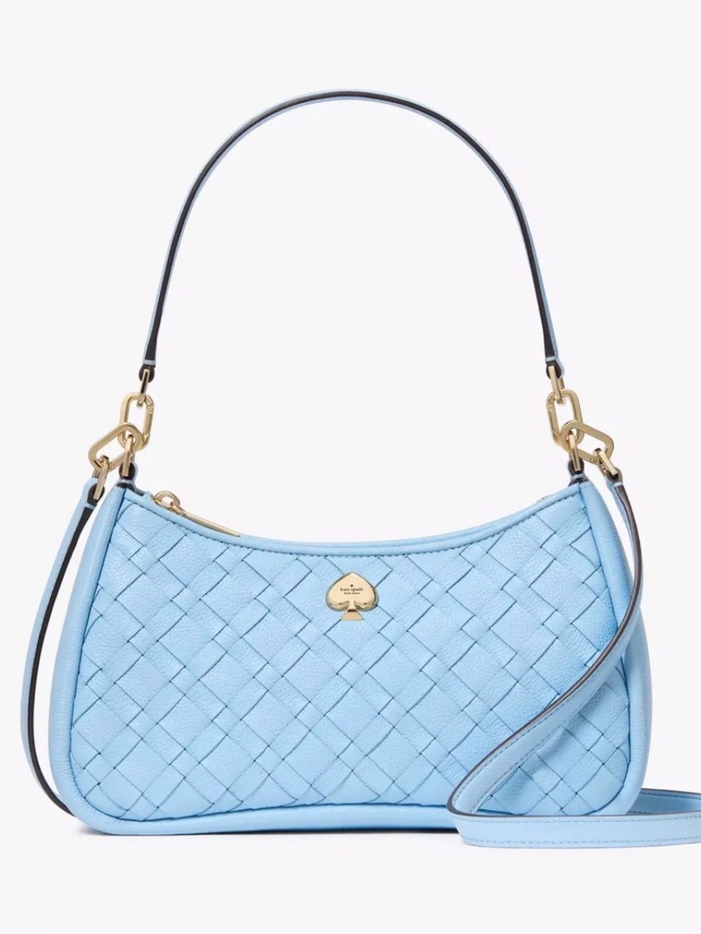 kate spade Pale Blue Woven Leather Shoulder Bag with Gold Hardware